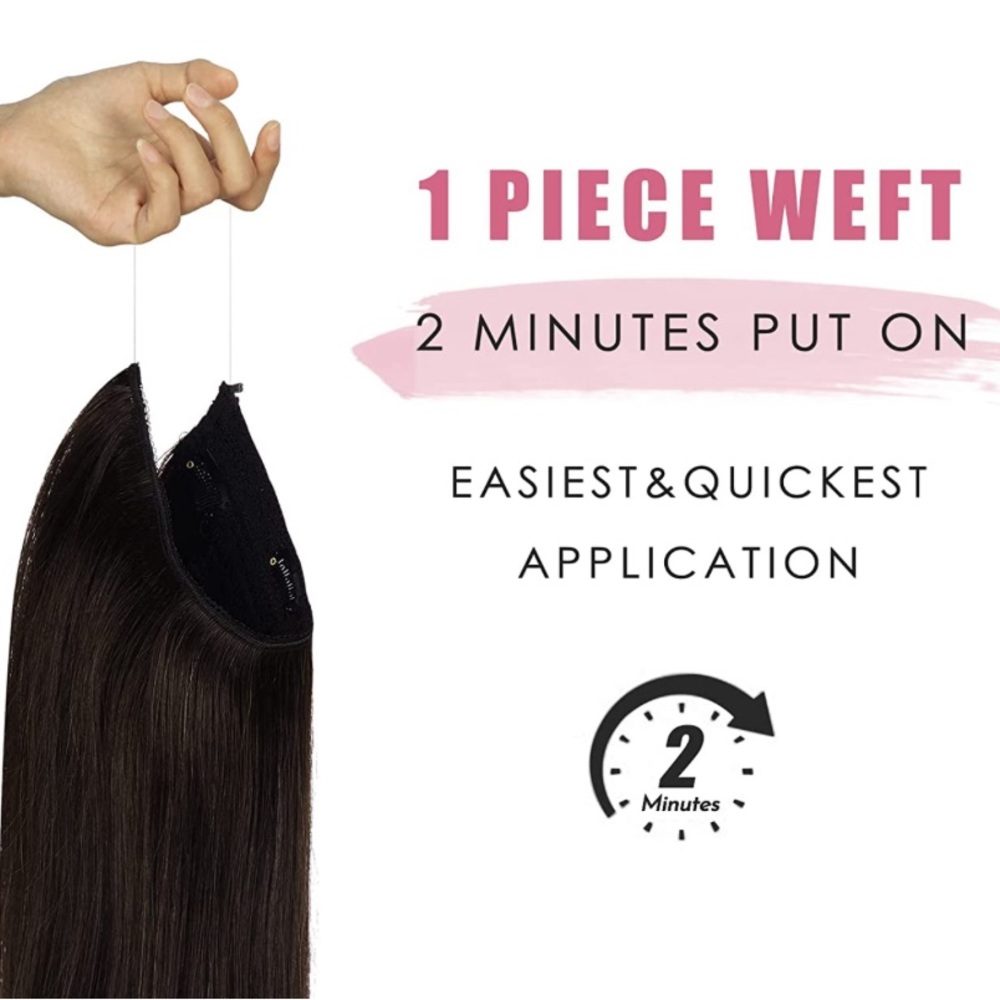 18” Jet Black #1 Fish Wire Halo 100% Human Hair Extensions 95g 1pc Item#GA - Picture 3 of 16